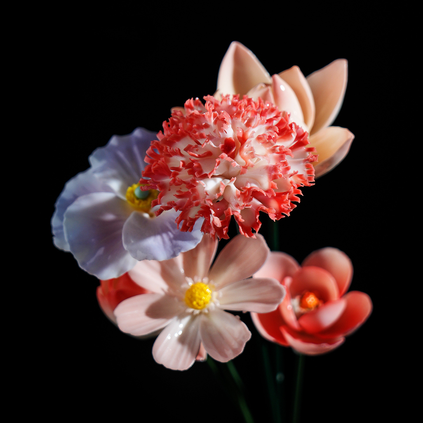 仿真花荷花陶瓷花艺百合东方花瓶永生花手工插莲花牡丹花泥土花枝