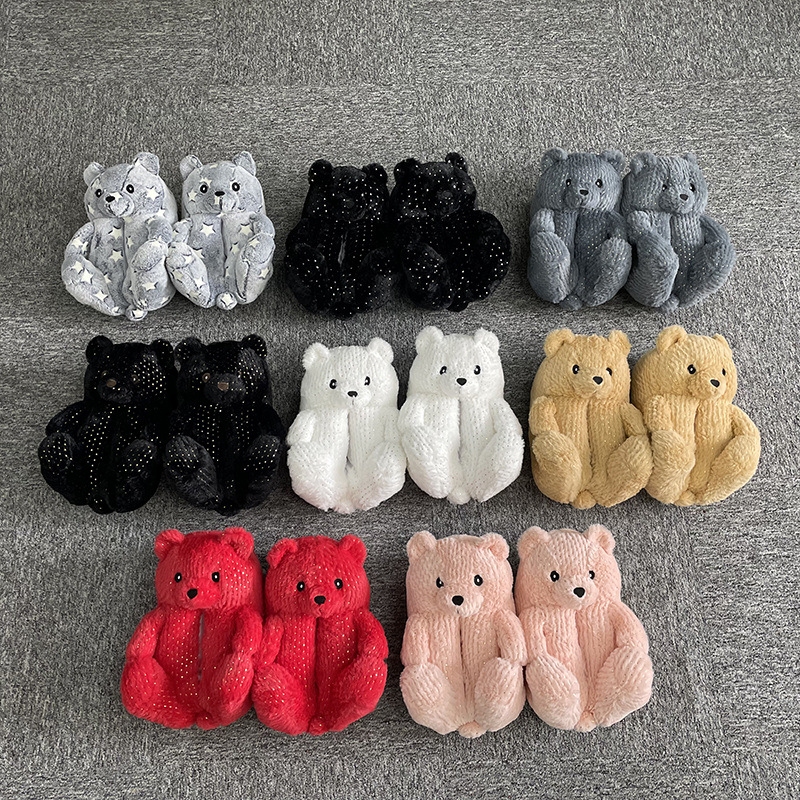 En stock oso de peluche zapatillas piso hogar felpa engrosada algodón zapatos calientes fábrica