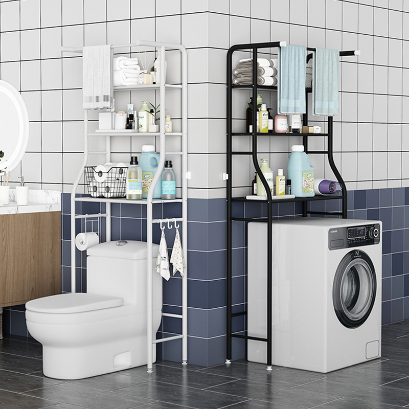 Estantes de baño de acero inoxidable piso nuevo inodoro lavadora almacenamiento de cosméticos sin perforación