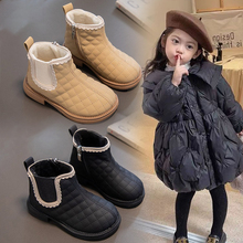 儿童棉鞋2024冬季新款女童二棉软底棉靴中小童加绒保暖英伦风靴子