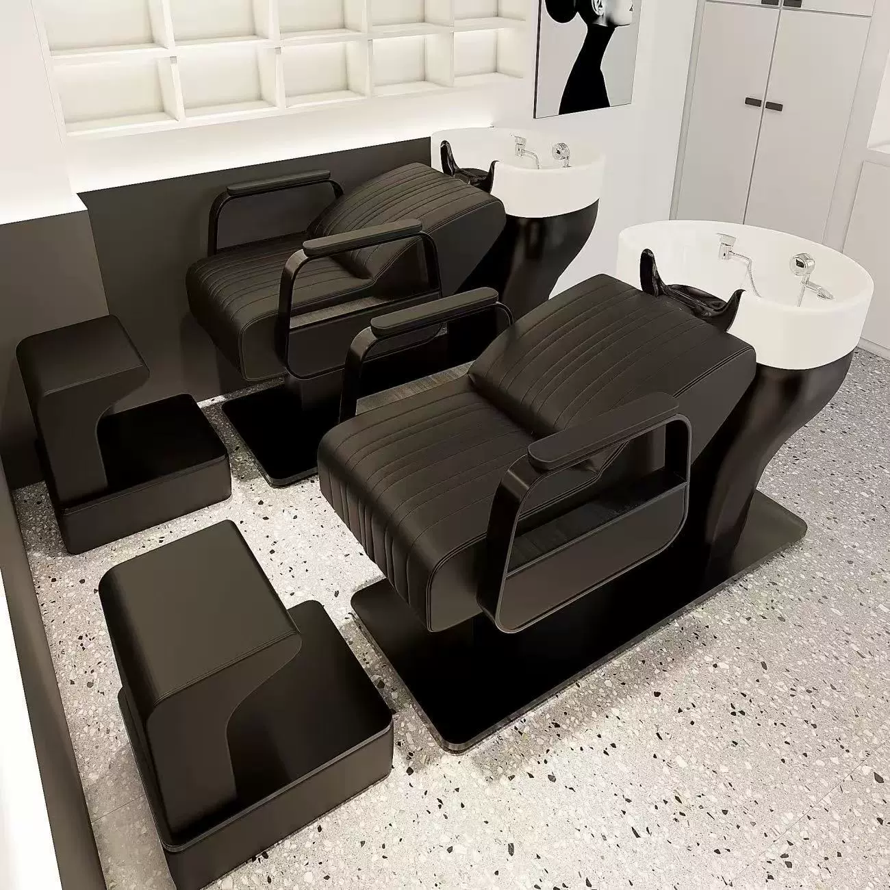 理发店专用洗头床发廊沙龙半躺式陶瓷盆一体躺椅热水器恒温头疗床