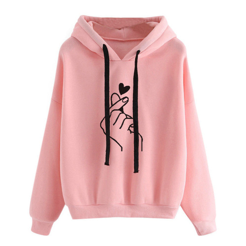 Cross-border Women's Fashion  AliExpress Amazon Trend Loose Casual Print Heart Hooded Padded Sweatshirt