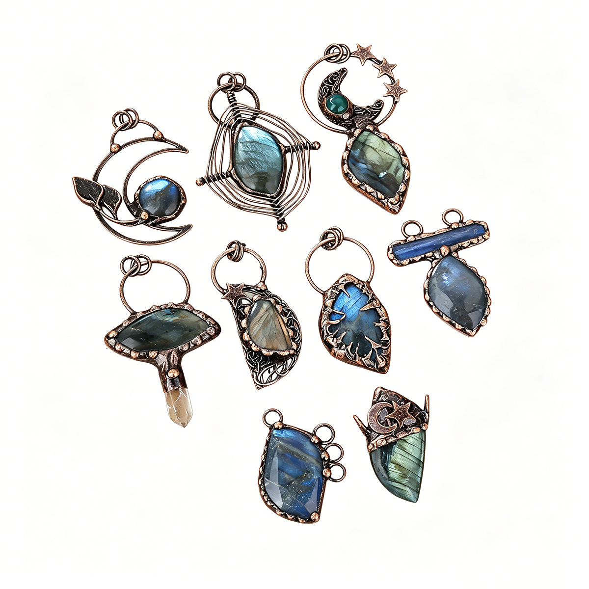 Colar com pingente de labradorita estilo vintage bronze_voghion.com