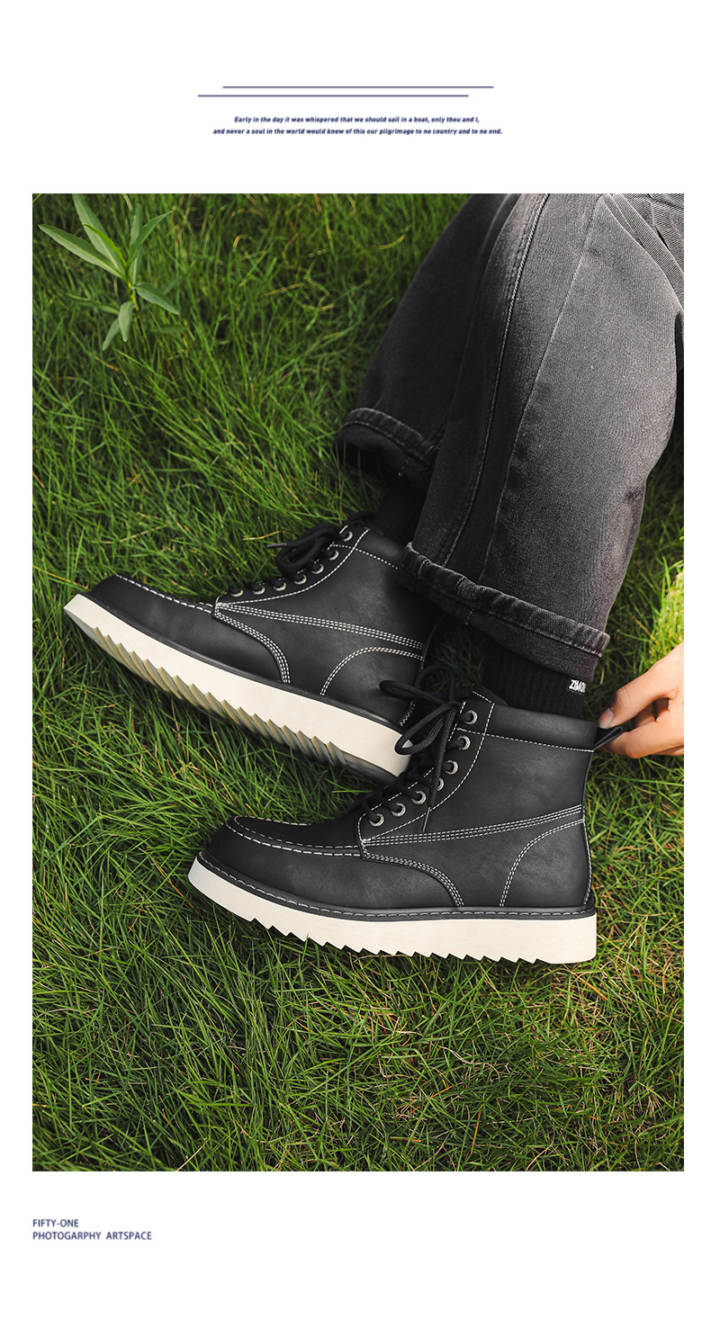 Herren Martin Boots Mit Dicker Sohle Für Outdoor Und Arbeit_voghion.com