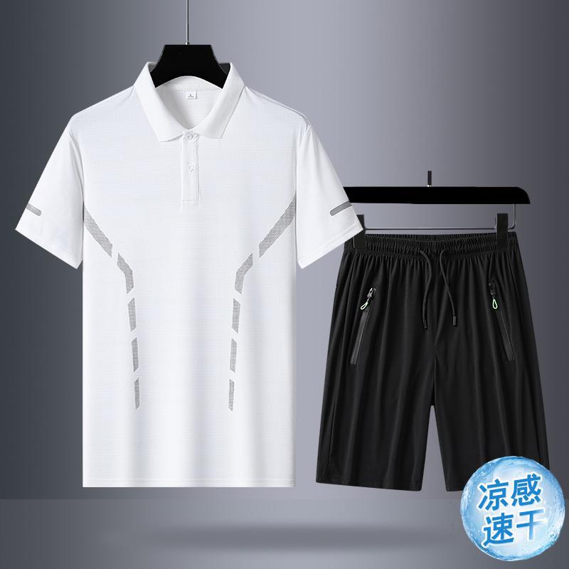 Camiseta de polo de hombre de verano con solapa casual camiseta de manga corta fría delgada camiseta de secado rápido pantalones cortos de dos piezas al por mayor
