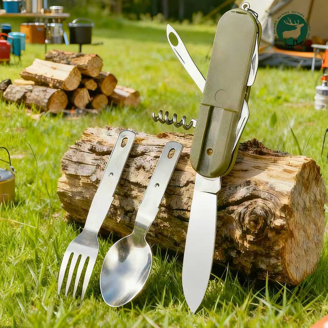 Vajilla portátil exteriores Camping Cuchara plegable Combinación multifuncional