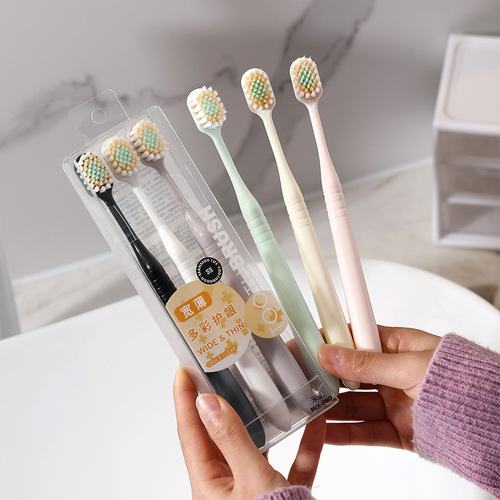 Japanese style wide thin head soft bristle toothbrush for adults 3-pack Couple household fine soft bristle high-end toothbrush manufacturer wholesale