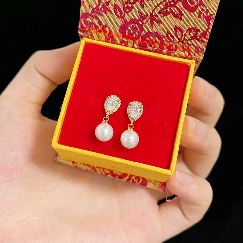 金奕铖饰品 Earrings from pearl, accessory, zirconium