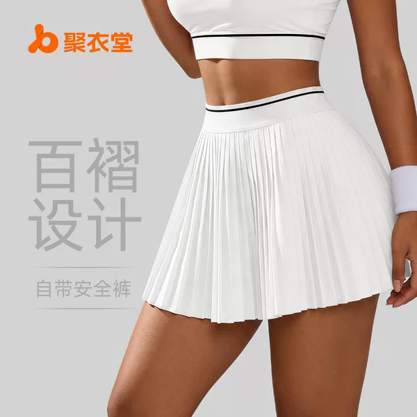 Juyitang New Cross-Border Sports Pleated Skirt High-Waisted Running Fitness Breathable Anti-Exposure Tennis Skirt with Pockets for Women