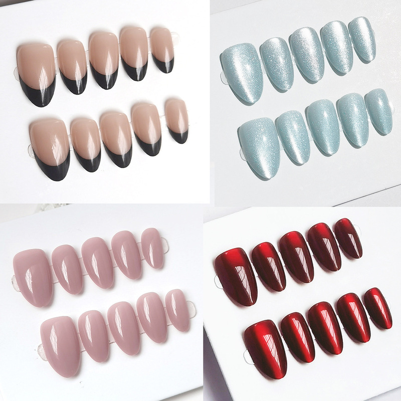 Handmade Short Nail Tips, Foreign Trade Almond Nail Tips, French Cat Eye Nude Color, Cross-Border Fake Nails Wholesale Handmade Short Nail Tips, Foreign Trade Almond Nail Tips, French Cat Eye Nude Color, Cross-Border Fake Nails Wholesale