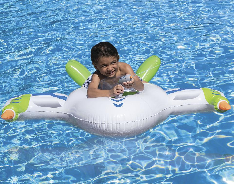 宝宝飞船水上漂浮气垫儿童喷水战斗机充气坐骑游泳圈婴幼儿浮床