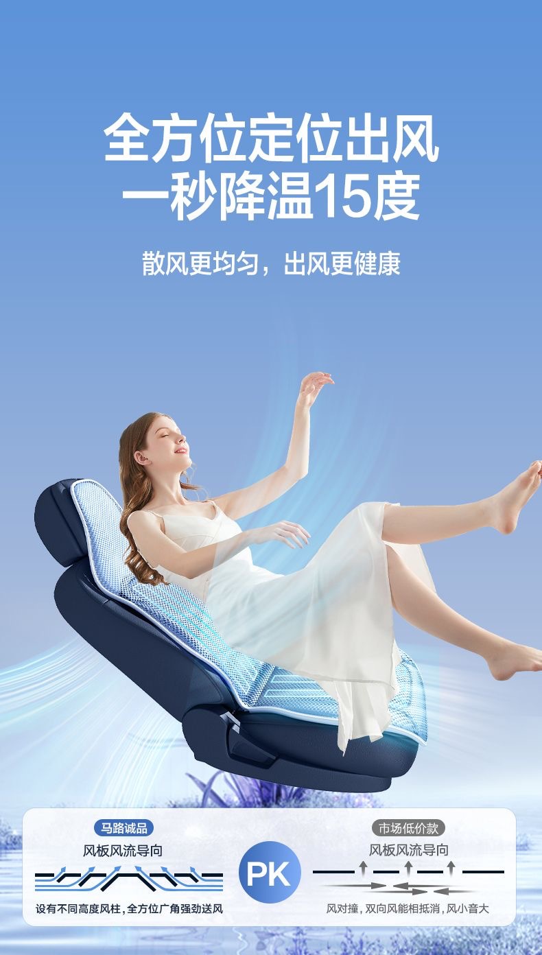 Seat Cushion with Semiconductor Ventilation, Massage, Cooling, Single Seat Cushion with Headrest, Negative Ions, Universal for All Seasons, Non-Slip