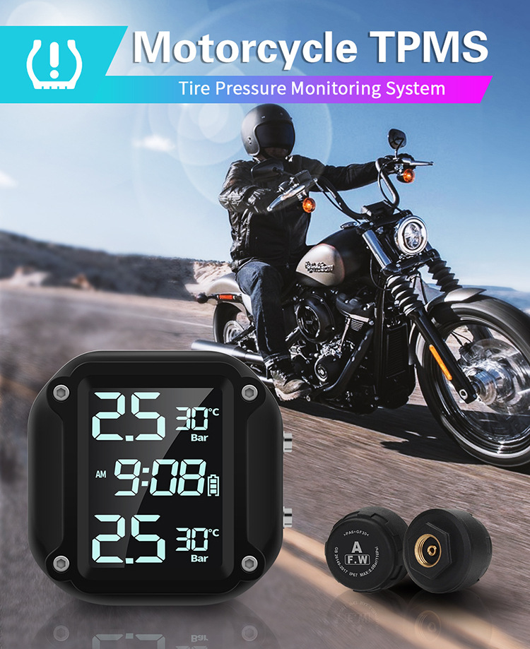 Motorcycle Tire Pressure Monitor 2 Wheel Electric Vehicle Tire Pressure Monitoring Wireless Digital Display External Tire Sensor