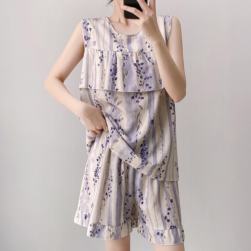 Cotton Silk Family Pajamas Women's Sleeveless Camisole Women's Rayon Cool and Comfortable Home Wear Can Be Worn Outside Summer Set Cotton Silk Family Pajamas Women's Sleeveless Camisole Women's Rayon Cool and Comfortable Home Wear Can Be Worn Outside Summer Set