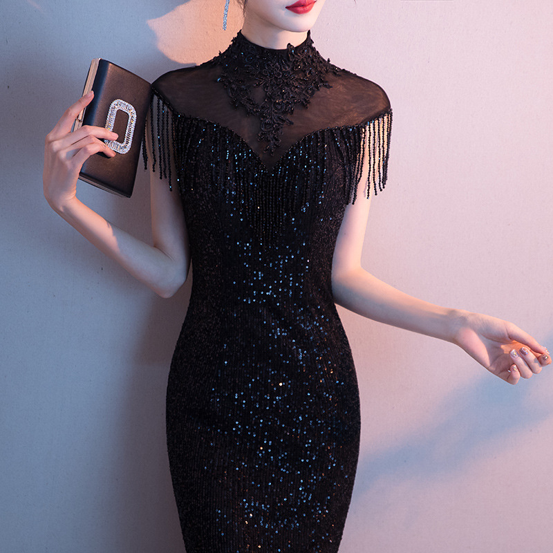 Black Evening Dress for Women 2026 New Autumn and Summer Elegant Banquet Host Light Luxury European and American Socialite Fishtail Long Style Black Evening Dress for Women 2026 New Autumn and Summer Elegant Banquet Host Light Luxury European and American Socialite Fishtail Long Style