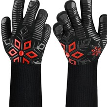 亚马逊热销800耐高温BBQ烧烤手套大码双层加长隔热防烫烤箱手套