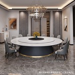 酒店电动餐桌岩板圆桌饭店餐厅圆形轻奢电磁炉桌可旋转火锅转盘