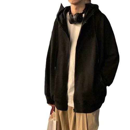 Cap sleeve hoodie male winter autumn Hong Kong style loose casual trendy top unisex pure color crewneck sweater