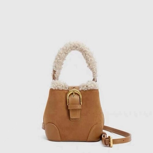 Autumn and Winter Women's Single Shoulder Bag, Women's Casual Retro Plush Bag, Versatile Commute Bag, Fluffy Handheld Crossbody Bag