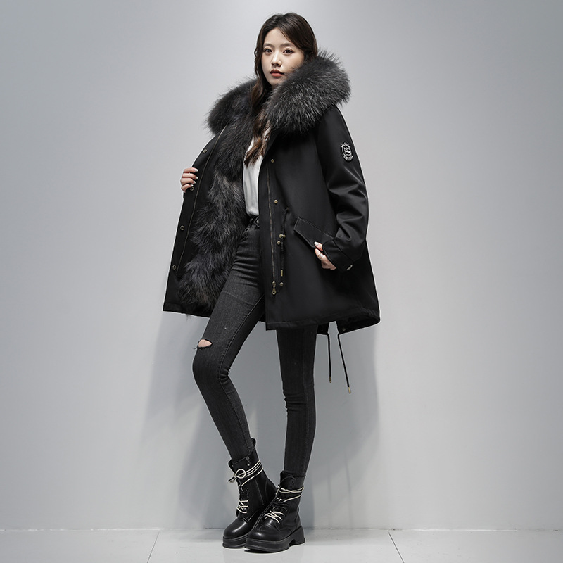 海宁2025新款冬派克服女貉子毛内胆可拆卸中长款皮草外套高端大衣