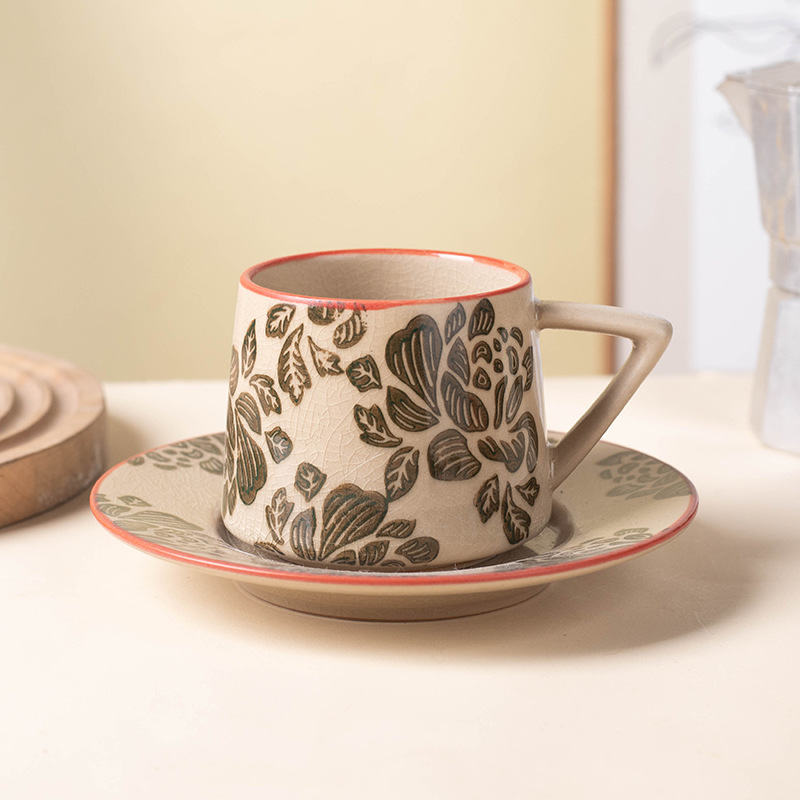 Juego de cerámica creativo para latte art, taza para oficina, té de la tarde, taza de café de cerámica rústica con platillo, caja de regalo