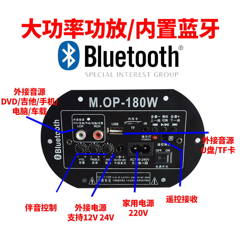 ll大功率内置蓝牙低音炮功放板音响音箱主板220V12V24V家庭车载家