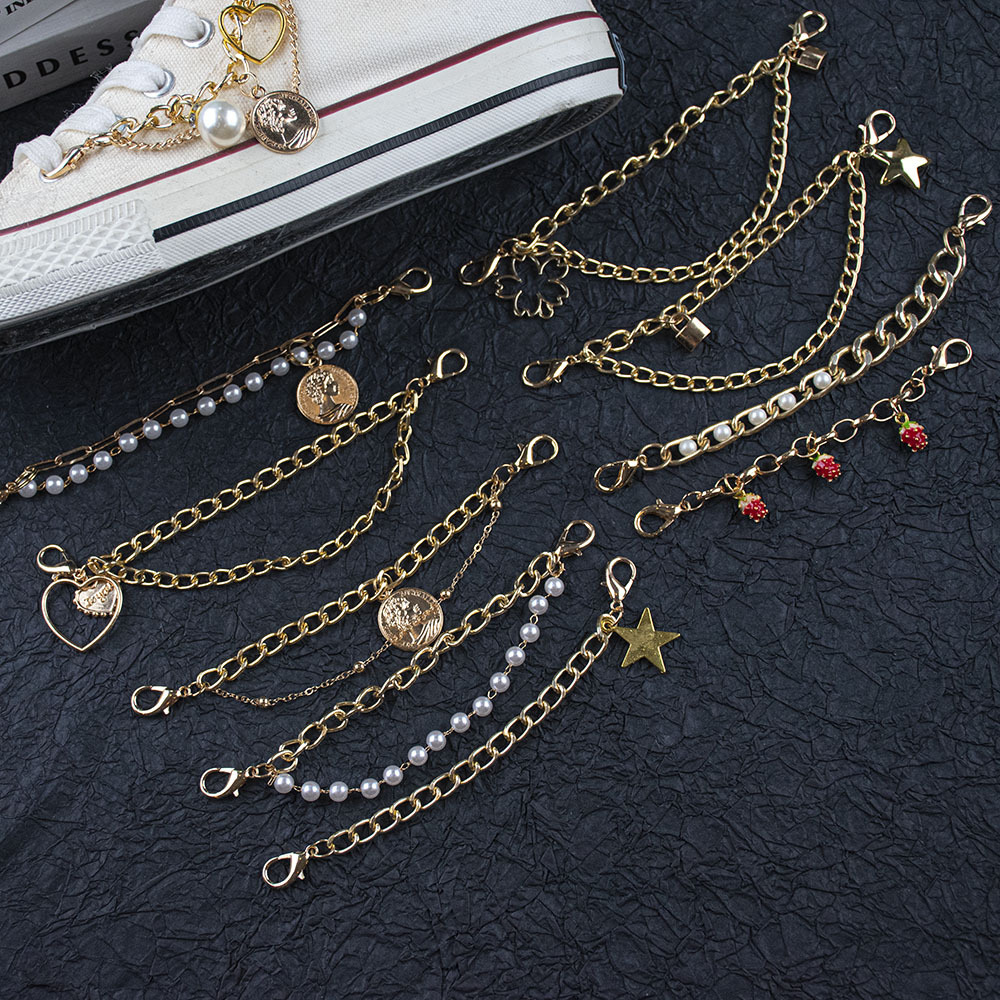 ズックの靴は星の真珠の2層の側の辺の靴の鎖の合金を配合します。