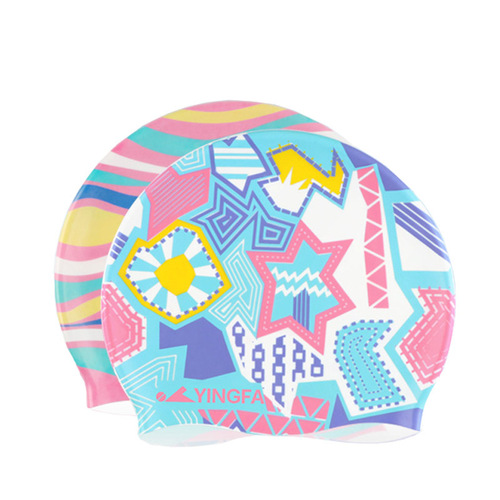New Yingfa Fashion Printed Swimming Long Hair Suitable for Elastic Fit Unisex and Efficient Training Silicone Swimming Cap