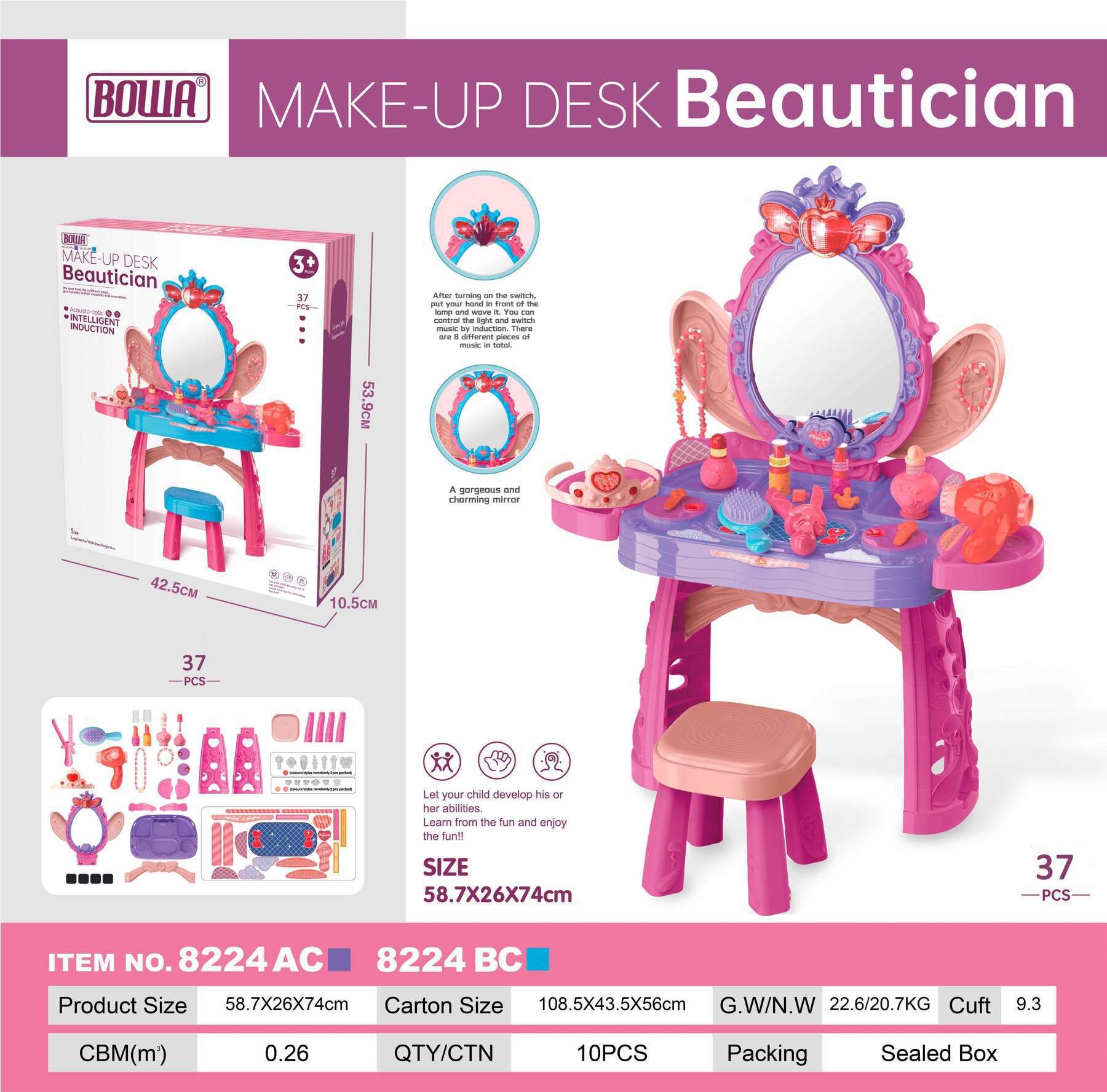 Comercio exterior infantil simulación de inducción de música梳妆台 set de chicas vestir mesa de maquillaje juguetes de maquillaje