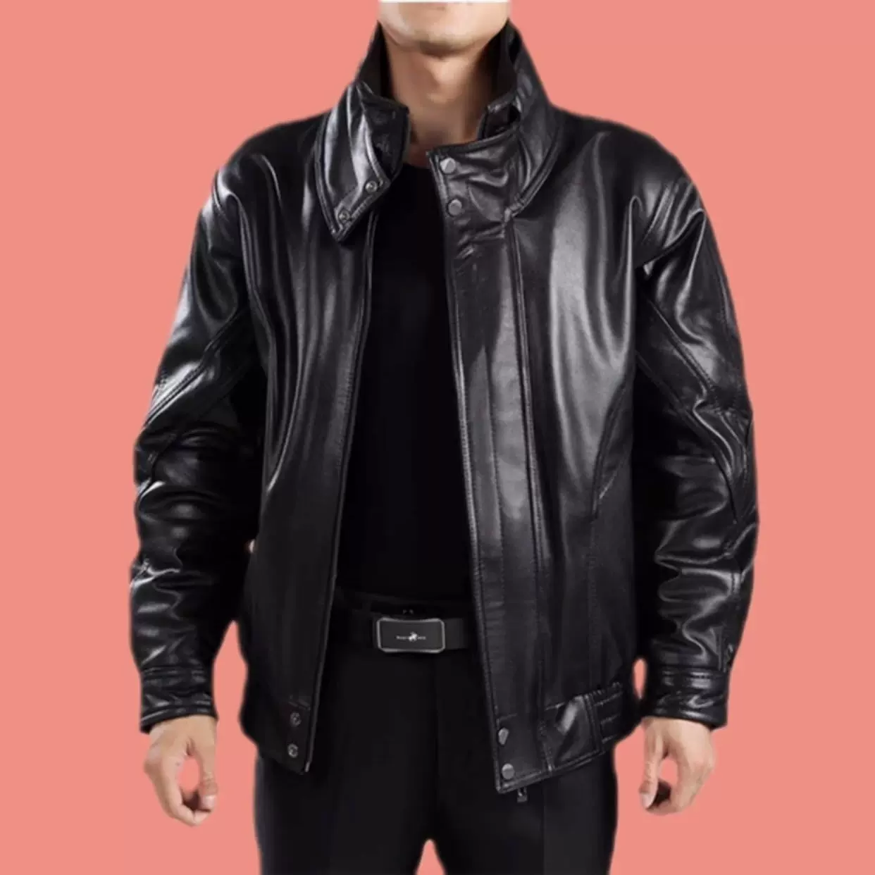 牛皮立领皮衣休闲宽松秋冬皮衣男头层牛皮抗风保暖外套