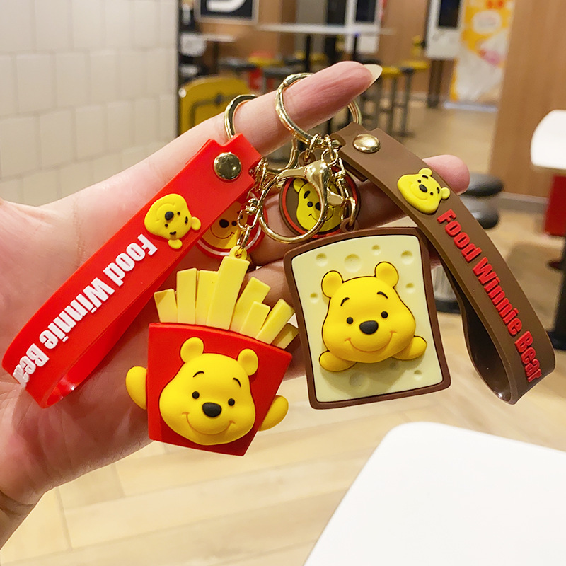 Cartoon cute bear Pooh bear keychain couple bag pendant car ornaments anti-lost key chain small gift