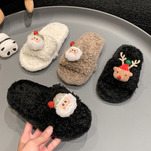 外贸儿童2025可爱圣诞小麋鹿毛毛拖鞋秋冬居家棉鞋防滑舒适地板拖
