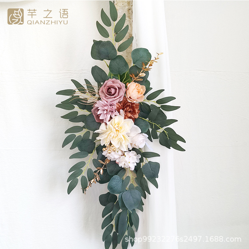 新款亞馬遜熱銷手工制作仿真花門(mén)楣花婚禮慶典背景永生花裝飾玫瑰