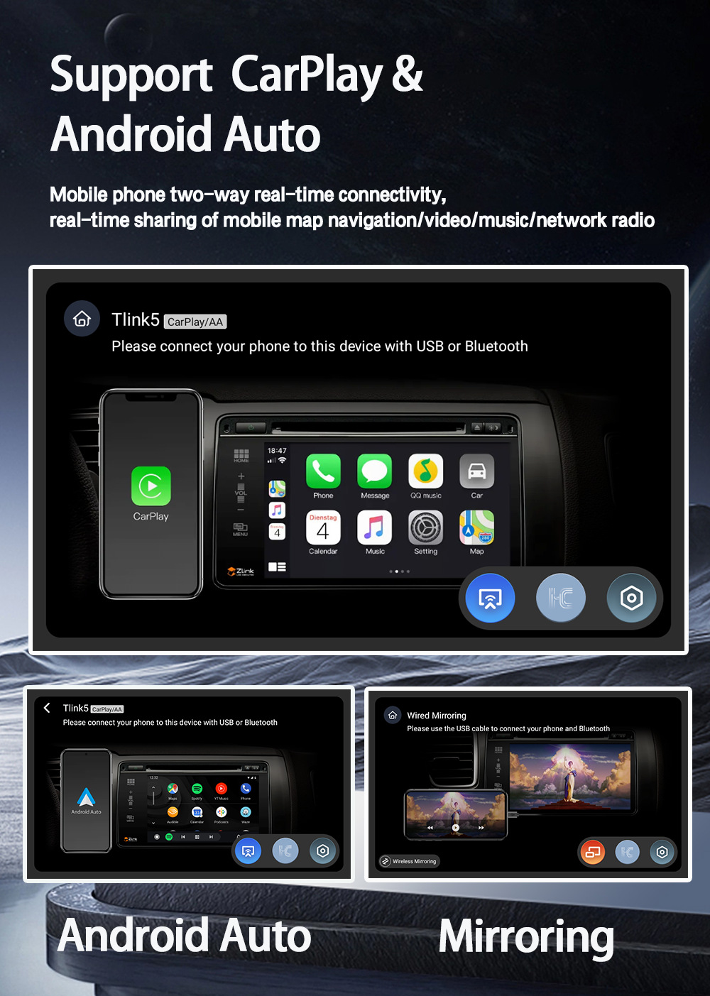 Suitable for Toyota Land Cruiser Car-Mounted Central Control Large-Screen Android Navigation System with Reversing Image, Bluetooth, and Wifi All-In-One Device
