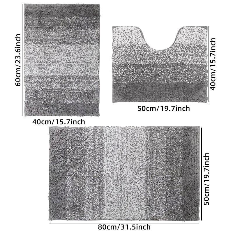 Alfombras de baño de flocado transfronterizas simples puerta de absorción de agua de tres piezas conjunto de almohadillas antideslizantes al por mayor image 6