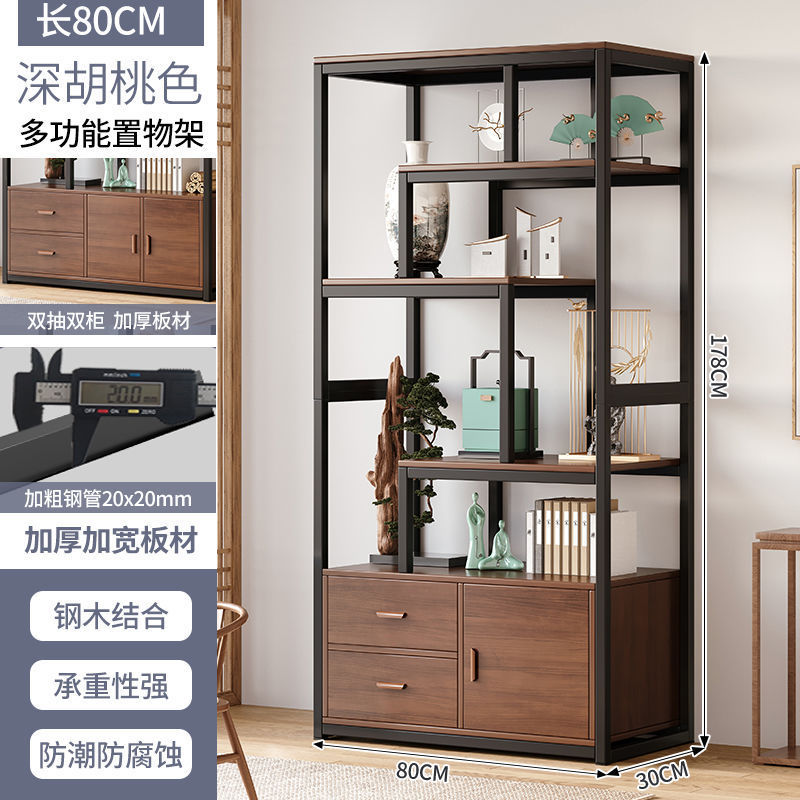 新しい中国風の茶室の棚茶ディスプレイキャビネット非無垢材の壁全体のリビングルームモダンなシンプルな装飾品ラック|undefined