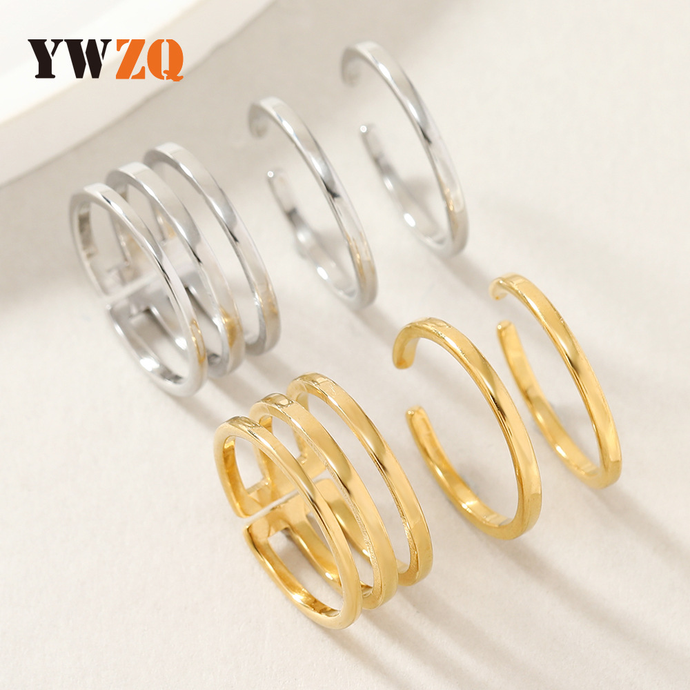 Anillo de acero de titanio fino anillo de nicho de moda ajustable abierto anillo de tres piezas de acero inoxidable fábrica de joyas image 3
