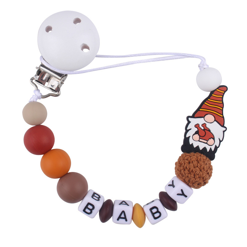 Nuevo BABY letras plásticas de madera chupeta clips Santa Claus silicona bebé pacificador chupeta cadena anti-caída cadena