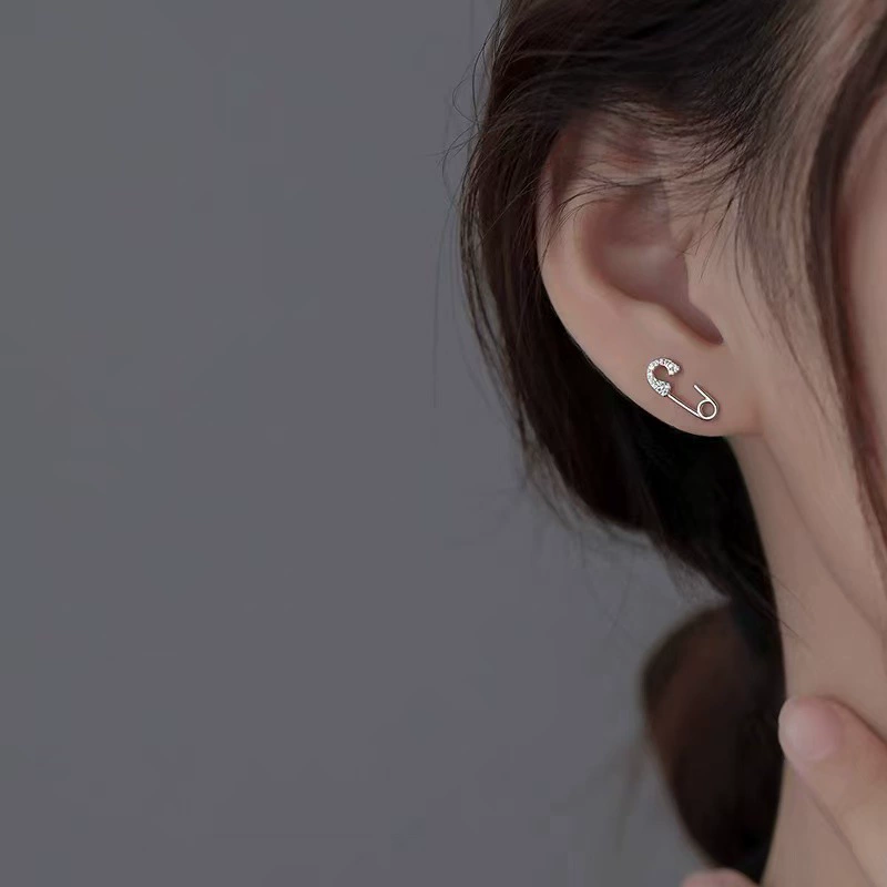 Pin, small design earrings, silver 925 sample, high-end