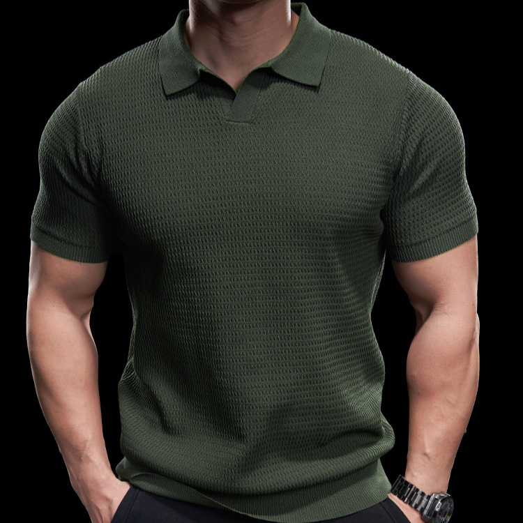 Estilo maduro ligero de negocios verano nuevo estilo casual botón de solapa ins tendencia suéter delgado POLO de manga corta para hombre