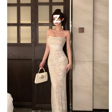 白色蕾丝鱼尾连衣裙高腰显瘦辣妹长裙2024夏季新款法式气质裙子