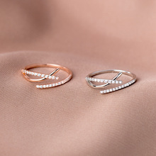 s925银戒指女韩版甜美镶钻开口字母X交叉镂空手饰品J6921