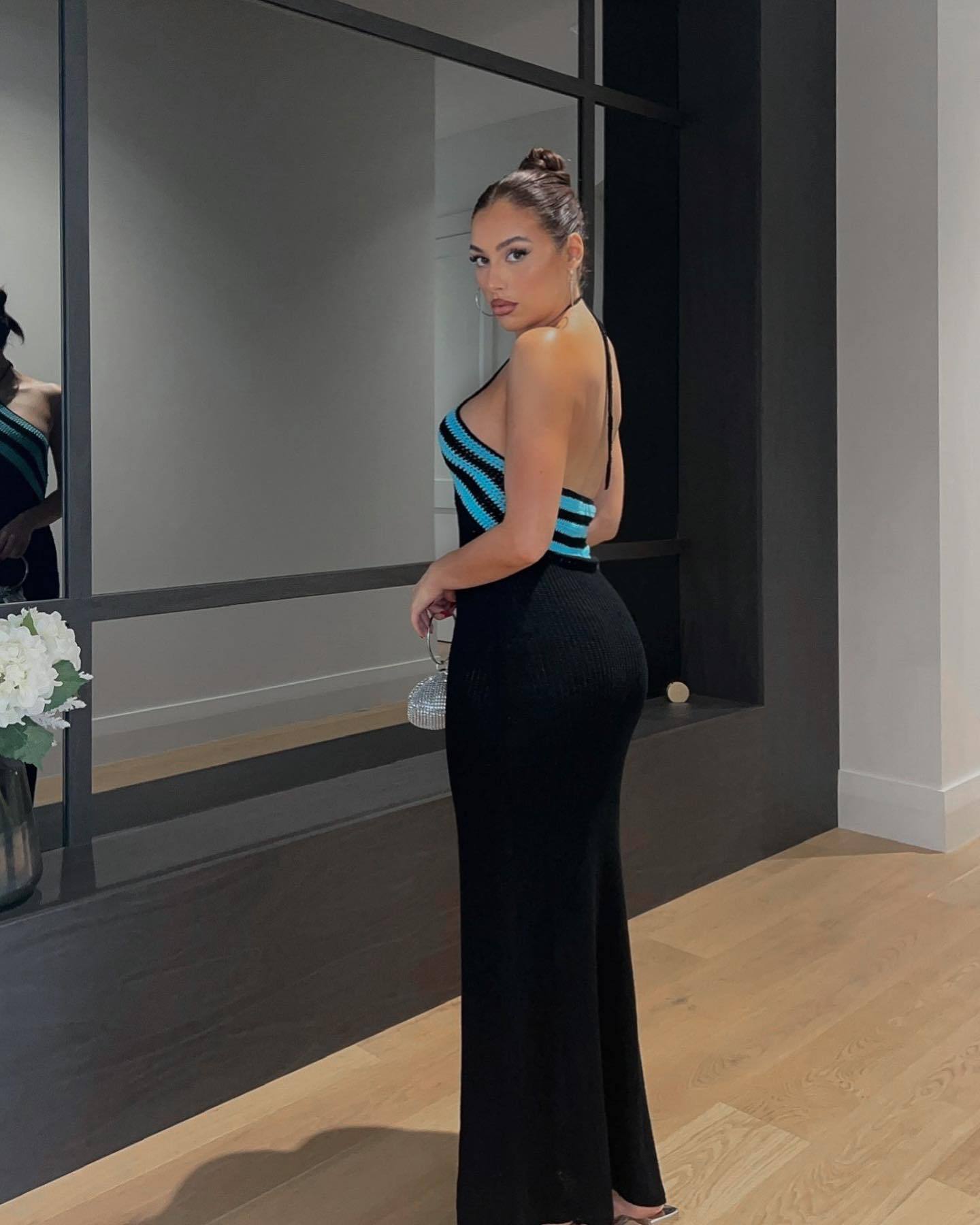 New Women'S Clothing Fashionable And Sexy Suspender Backless Striped Color Matching Slim-Fitting Hip-Wrapped Dress 16 Undefined