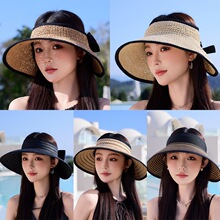 帽子蝴蝶结空顶草帽女夏季出游防晒大帽檐遮脸沙滩帽可折叠太阳帽