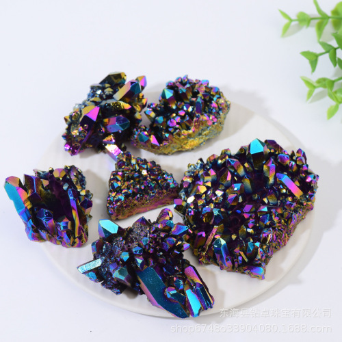 Natural crystal clusters electroplating colorful crystal clusters color-plated crystal clusters raw stone ornaments handicraft decoration