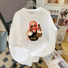 100%纯棉长袖宽松百搭可爱风ins潮牌趣味卡通印花个性别致T恤女装