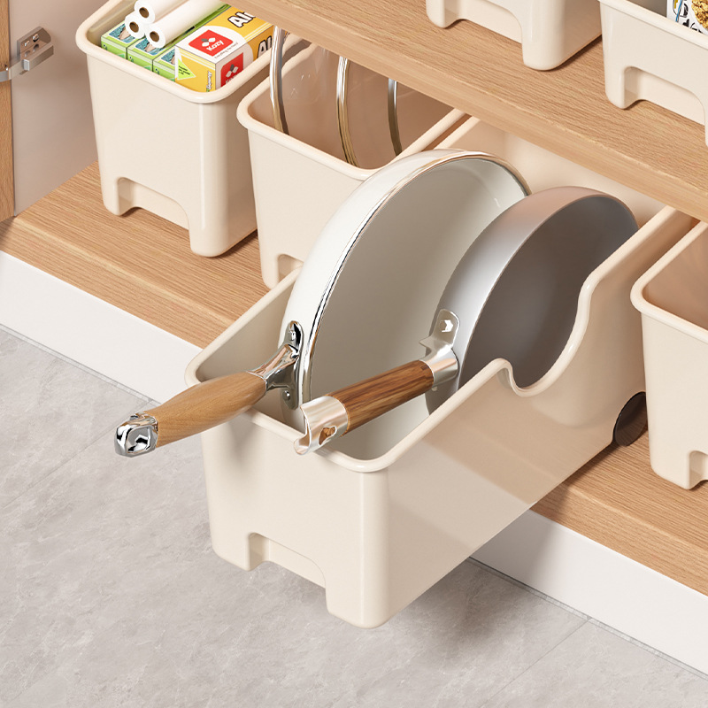 家用厨房收纳盒锅盖架置物架滑轮塑料锅具收纳架橱柜收纳盒储物架