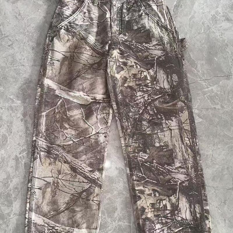 2025 New Foreign Trade Style Branch Leaves Washed Old realtree Style Printed Camouflage Logging Crane Pants