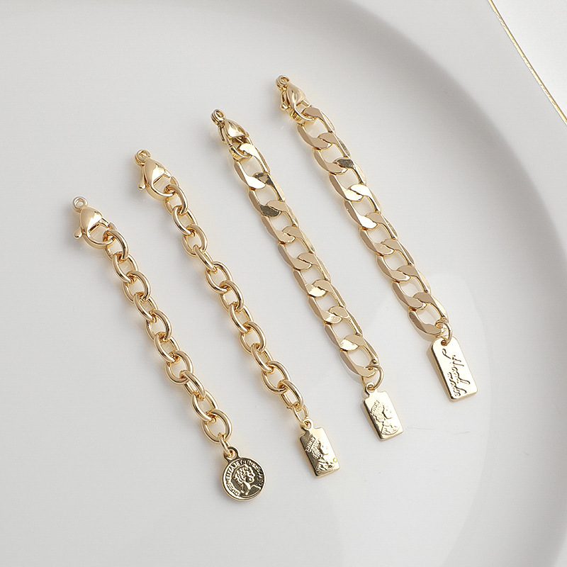 14K Gold-Plated Color-Preserving Tag Lobster Clasp Tail Chain English Tag Necklace Extension Chain DIY Jewelry Accessories