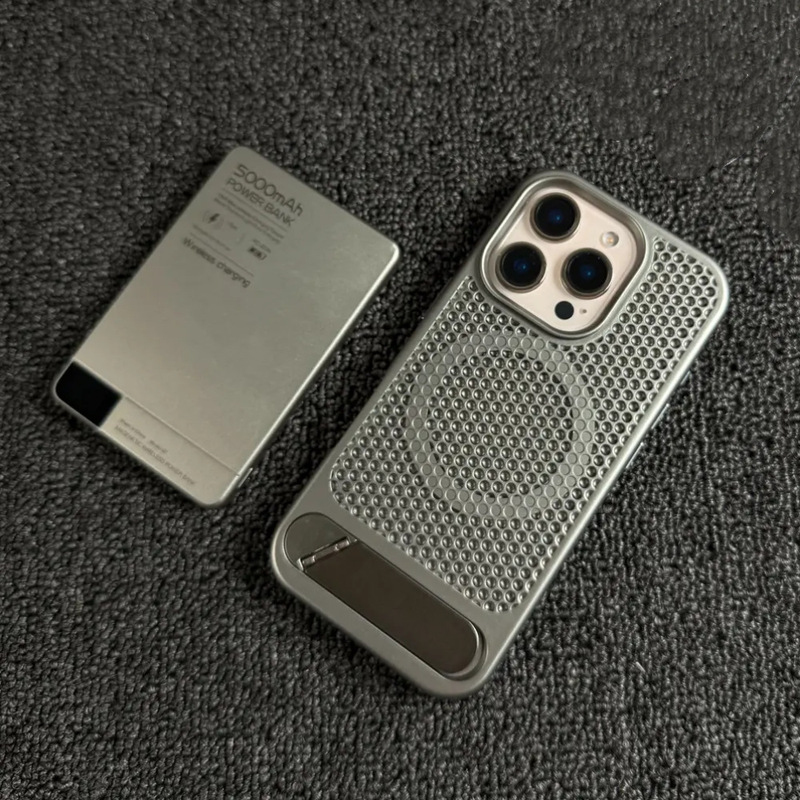 适用iPhone17promax隐形支架磁吸苹果16蜂窝网孔散热创意手机壳14|undefined
